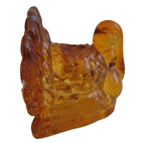 L.E. Smith Amber Glass Figural Turkey 2 Candle Holders 2" Thanksgiving USA MADE - Picture 5 of 8